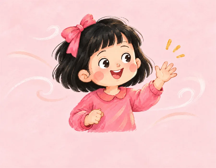 Hoa, bé gái tóc đen ngắn cài nơ hồng