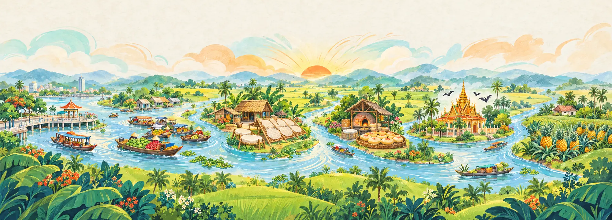 Bản đồ minh hoạ miền Tây với sáu địa điểm trong truyện