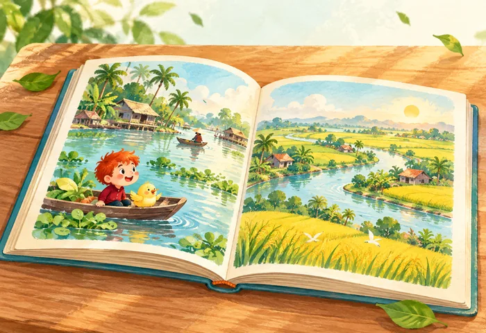 Quyển sách tranh mở ra trên bàn
