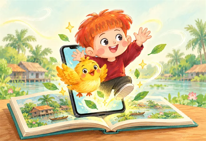 Điện thoại chĩa vào trang sách, nhân vật nổi lên